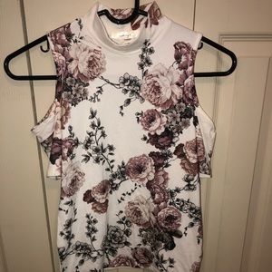 High neck flowered top